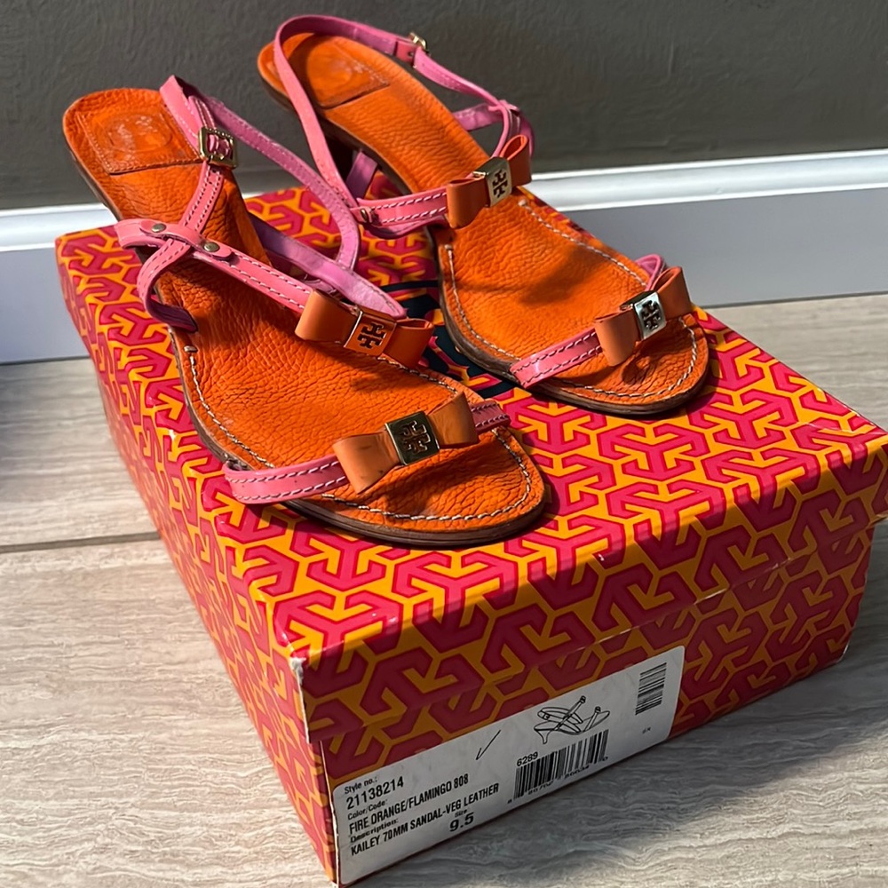 Tory Burch Kailey Orange Pink Sandal Heels 9.5